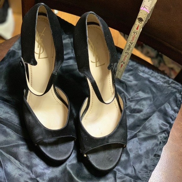 Authentic EUC YSL Black Satin Peep Toe Pumps - Picture 2 of 13